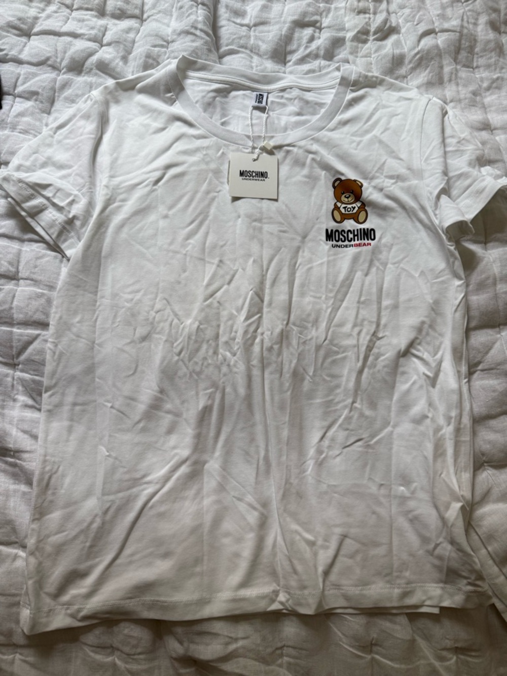 Moschino White Logo Tag Crew Tee
